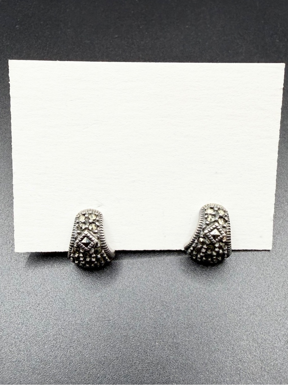 Vintage Sterling Silver 925 Marcasite Half Hoop Earring Jewelry Gift Women